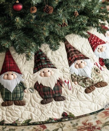 Playful Elf Quilted Tree Skirt — Whimsical Workshop Motif, Soft Quilting, 48-Inch Diameter, Kid-Friendly Durable Holiday Decor