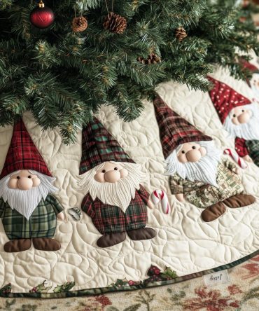 Elf Enclave Quilted Christmas Tree Skirt — Playful Holiday Patchwork Tree Skirt, 48" Round, Cotton Blend, Reversible & Easy-Care
