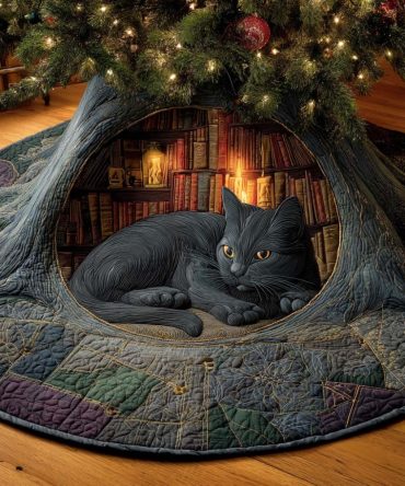Ember Eyes Quilted Cat Tree Skirt - Bold Holiday Cat Ornament Skirt, Warm Autumn-To-Winter Palette, Durable Cotton, Reversible & Washable