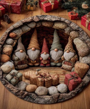 Ember Glow Round Area Rug — Gnome Realm Themed Accent Carpet For Entryway & Living Room, Plush Non-Slip Holiday Décor, Easy Care