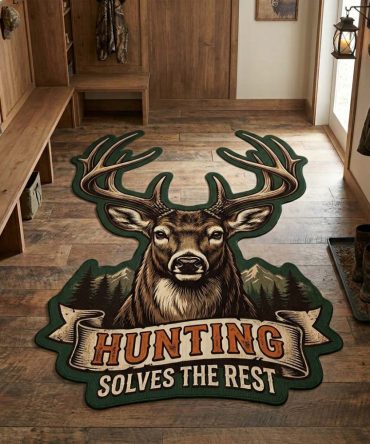 Emerald Antler Custom Rug — Luxe Deer Antler Silhouette Floor Accent, Soft Touch, Durable, Eco-Friendly Dye Options Available