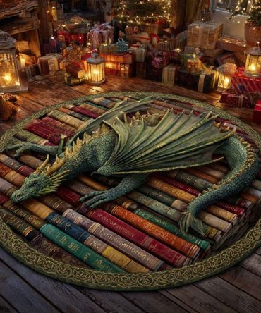 Emerald Grove Dragon Round Rug — Lush Green Fantasy Area Carpet With Nature-Inspired Dragon Motif For Living Spaces
