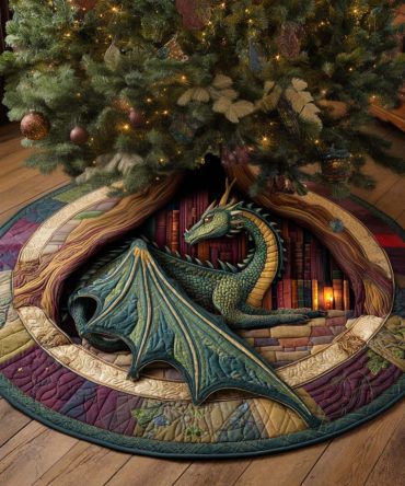 Emerald Library Guardian Quilted Tree Skirt — Sophisticated Green Quilted Skirt With Refined Motifs For Classic Holiday Decor