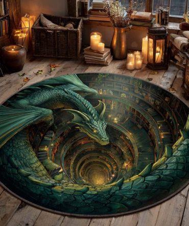 Luxurious Emerald Spiral Round Area Rug — Plush Green Swirl Accent Rug For Living Room, Bedroom & Office Decor