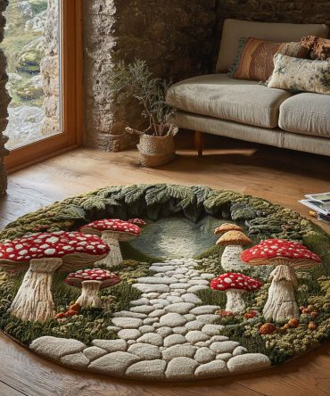 Enchanted Grove Round Area Rug - Lush Botanical & Fairy Motif Rug For Nursery, Bedroom Or Living Space, Soft Low Pile, Easy-Care, Non-Slip