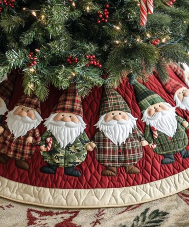 Enchanted Hat Quilted Christmas Tree Skirt - Playful Wizard Hat Motif Holiday Tree Skirt For Whimsical Seasonal Decor