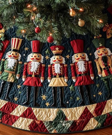 Enchanted Nutcracker Quilted Tree Skirt — Handcrafted Holiday Ballet Appliqué, Soft Padding, Easy Fit Around Stand, Long-Lasting