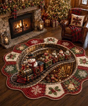 Enchanted Snowman Holiday Rug — Plush Custom-Shaped Christmas Floor Mat For Entryway, Living Room & Children'S Rooms