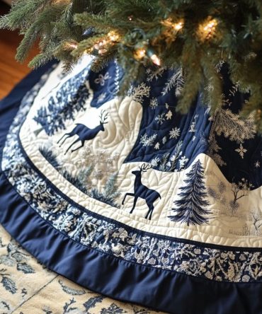 Enchanting Winter Wonderland Quilted Tree Skirt - Magical Snowflake Embroidery, Plush Texture, Holiday Focal Point, Machine Wash Friendly