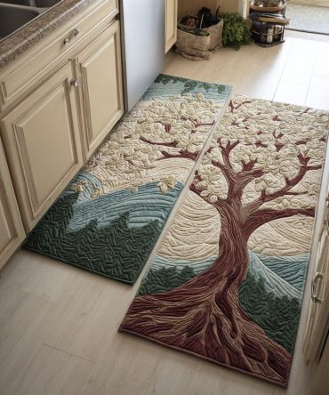 Eternal Branch Kitchen Rug — Elegant Tree Motif Runner, Non-Slip Low-Profile Mat, Stain-Resistant & Machine Washable