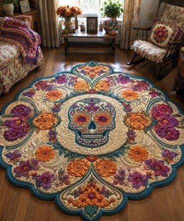 Eternal Color Carnival Custom Rug — High-Contrast Dia De Los Muertos Palette, Durable Low-Pile Weave, Anti-Skid For Indoors