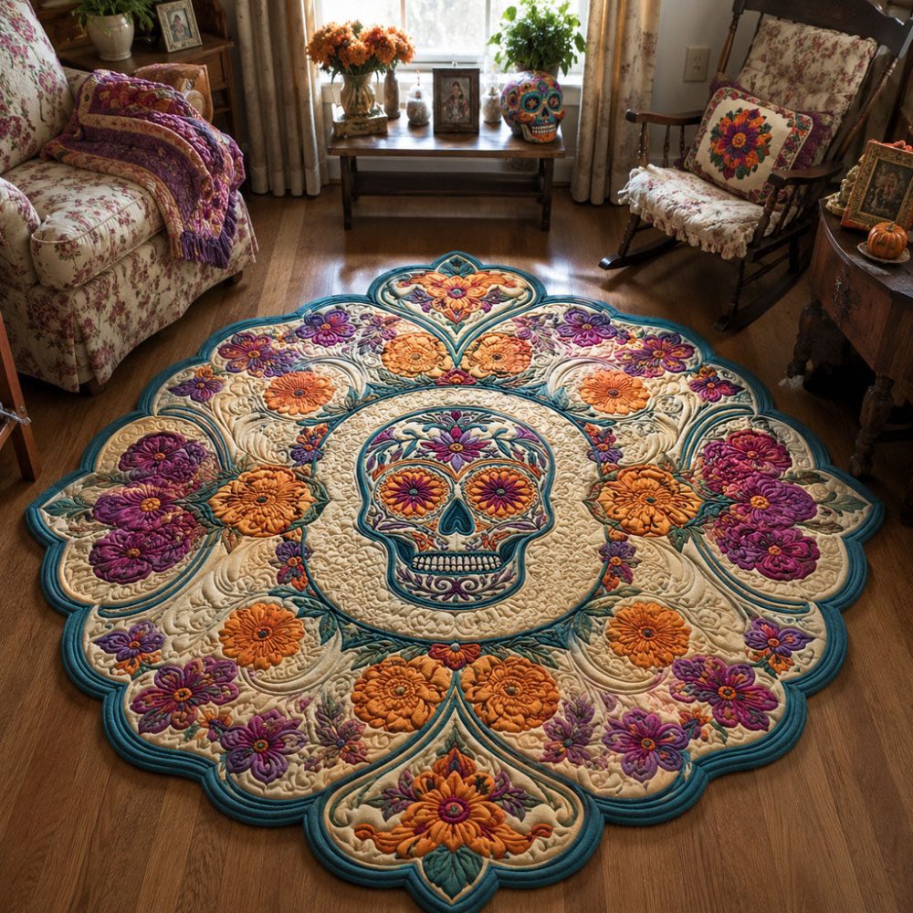 Eternal Color Carnival Custom Rug — High-Contrast Dia De Los Muertos Palette, Durable Low-Pile Weave, Anti-Skid For Indoors