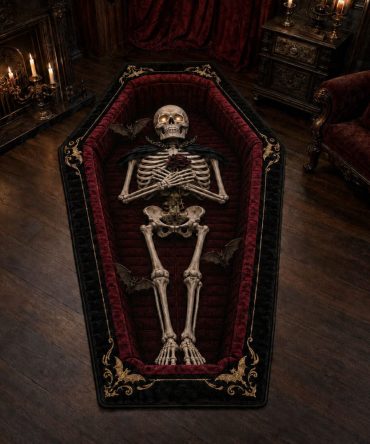 Eternal Rest Spooky Floor Rug — Custom-Shaped Gothic Entrance Mat For Halloween Decor, Dark Home Accent Rug With Vivid Print