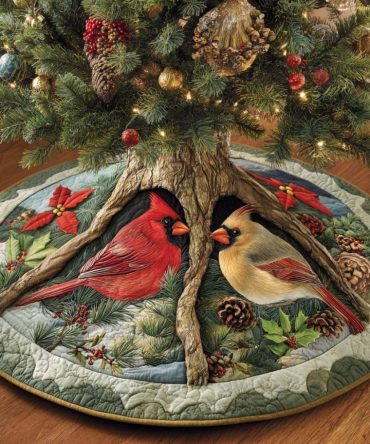 Evergreen Companions Quilted Christmas Tree Skirt — Premium Holiday Tree Base Decor, Soft Quilting, Festive Accent For Home & Gifts