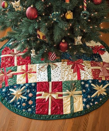 Evergreen Elegance Quilted Holiday Tree Skirt — Timeless Pine Needle Design, Thick Padding, Non-Slip, Easy-Care Christmas Décor