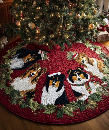 Evergreen Herd Quilted Tree Skirt — Woodland Deer Christmas Base Cover, Rustic Holiday Décor, Soft Quilting & Easy Care
