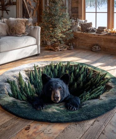 Evergreen Hollow Round Rug — Deep Forest Green Plush Area Rug For Living Room, Nature-Inspired Cozy Floor Accent