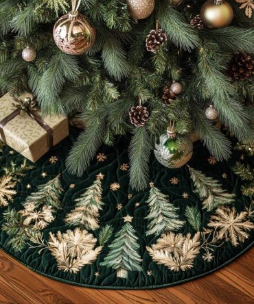 Evergreen Scent Quilted Christmas Tree Skirt - Nature-Inspired Holiday Tree Skirt With Pine Motifs For Classic Decor