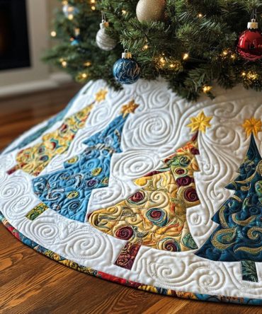 Evergreen Sparkle Quilted Christmas Tree Skirt — Glittering Green Holiday Skirt , Quilted Accent To Elevate Your Tree & Gift Display