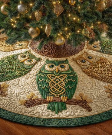 Evergreen Quilted Christmas Tree Skirt — Premium Woodland Pine Motif, Cozy Green Holiday Tree Skirt For Living Room