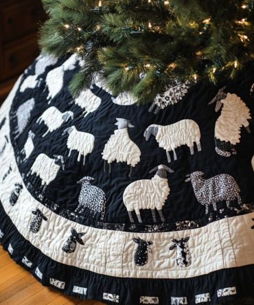 Ewes Haven Quilted Christmas Tree Skirt — Countryside Charm, Soft Cotton & Batting, 48" Round Holiday Foundation