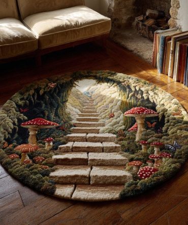 Fairy Hollow Round Area Rug - Enchanting Fairy Tale Woodland Rug For Nursery, Kids' Bedroom Or Reading Nook, Soft Pile, Non-Skid Backing