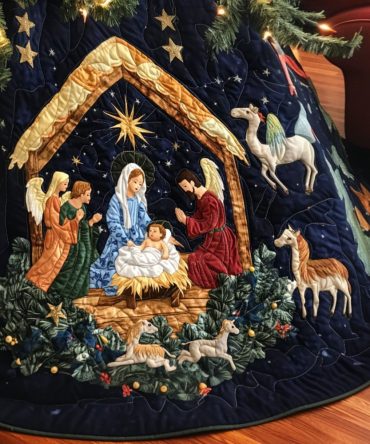 Faithful Night Quilted Christmas Tree Skirt - Elegant Handcrafted Nativity Decor For Meaningful Holiday Displays