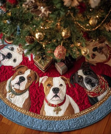 Faithful Quilted Pitbull Christmas Tree Skirt — Bold Pet-Themed Holiday Decor, Durable Stitching & Machine Washable Fabric