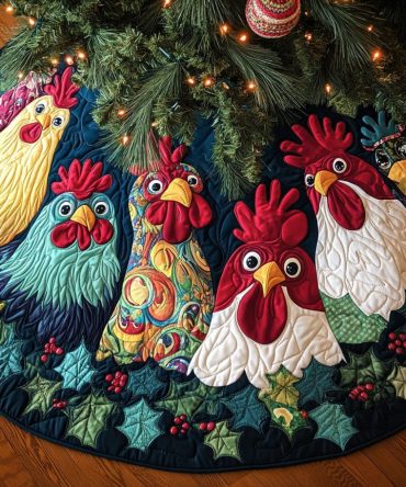 Farmyard Holiday Quilted Tree Skirt — Barnyard-Inspired Quilted Christmas Tree Skirt, Rustic Farmhouse Holiday Accent