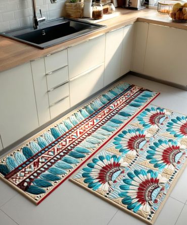 Feathered Crown Kitchen Rug - Elegant Neutral Runner, Non-Slip, Machine Washable, Low-Profile Durable Rug For Classic & Modern Kitchens
