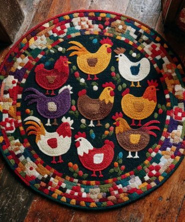 Feathery Joy Circular Area Rug — Soft Boho Round Accent Rug, Lightweight, Machine-Washable, Cozy Living Room Style