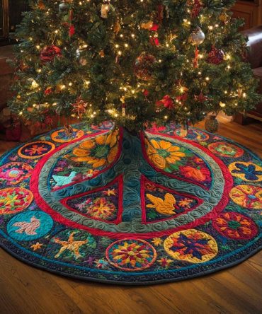 Festival Of Peace Quilted Tree Skirt - Soft Quilted Fabric, Easy-Care Holiday Accent, Ideal Gift & Tree Base Cover