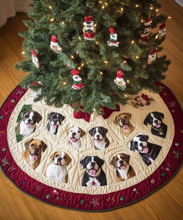 Quilted Boxer Dog Christmas Tree Skirt — Festive Holiday Decor For Pet Lovers, Plush Quilting & Easy-Tie Closure