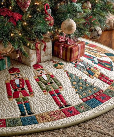 Festive Patchwork Quilted Tree Skirt — Vibrant Holiday Base Cover With Cheerful Motifs, Soft Padding For Presents & Tree Stand