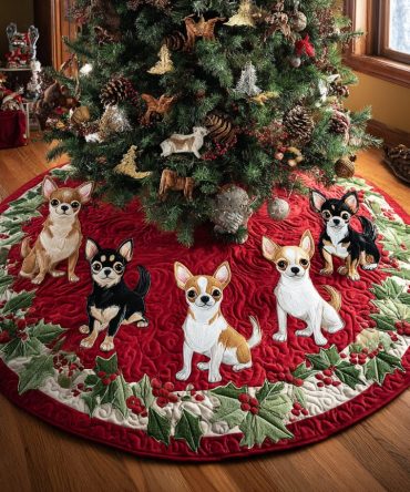 Festive Chihuahua Quilted Tree Skirt — Charming Small Dog Christmas Skirt, Colorful Holiday Design, Gift For Pet Owners