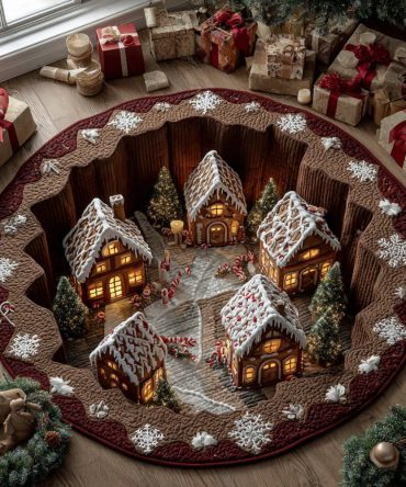 Festive Dreamland Holiday Rug — Whimsical Winter Scene 48In Round Plush Mat With Fade-Resistant Colors & Non-Slip Backing