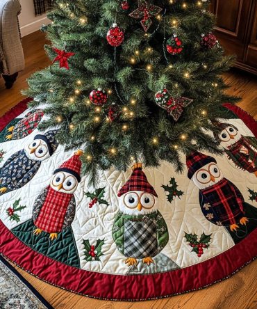 Festive Flock Quilted Christmas Tree Skirt — Colorful Bird Motif With Hand-Appliqué, Durable Quilting, Holiday Living Room Focal Piece