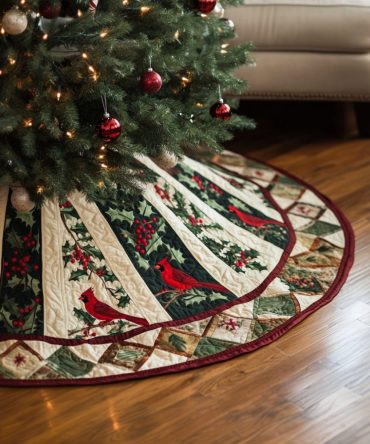 Cozy Quilted Christmas Tree Skirt With Festive Flock Embroidery — Elegant Holiday Decor, Soft Durable Accent