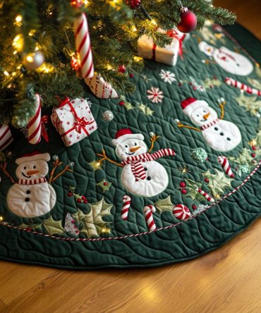 Festive Frolic Quilted Christmas Tree Skirt — Playful & Colorful Quilted Tree Skirt For Cheerful Holiday Styling And Family Gatherings