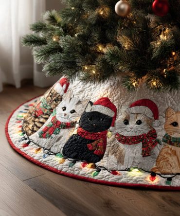 Festive Fur Friends Quilted Tree Skirt — Cute Pet Holiday Tree Skirt For Cat & Dog Lovers, Soft Quilted Décor, Easy Care