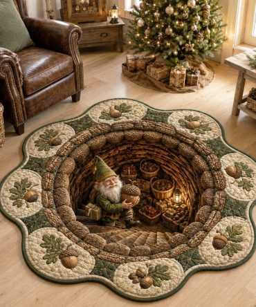 Festive Gnome Holiday Rug — Cheerful Custom-Shaped Area Mat With Playful Seasonal Art For Entryways, Bedrooms & Kitchens