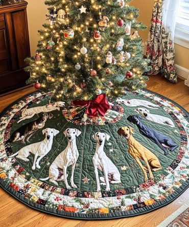 Quilted Greyhound Holiday Tree Skirt — Premium Soft Christmas Décor With Dog Print, Machine-Washable, Ideal Gift For Dog Lovers
