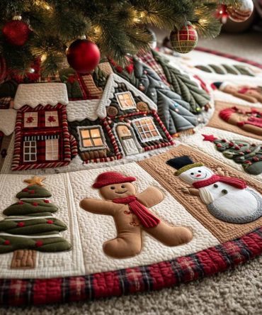 Festive Home Quilted Christmas Tree Skirt - Classic Holiday Tree Skirt With Cozy Quilting For Warm Seasonal Style