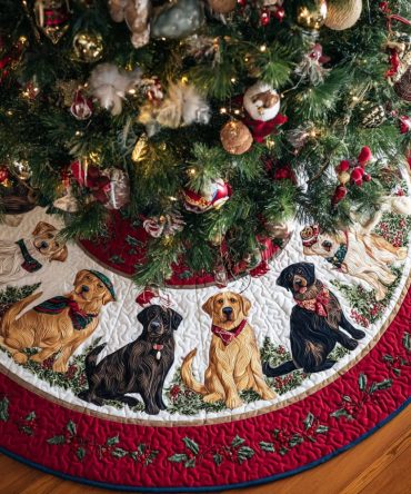 Festive Labrador Quilted Tree Skirt — Holiday Dog-Themed Base Cover For Christmas, Cozy Quilted Décor For Pet Lovers & Gifts