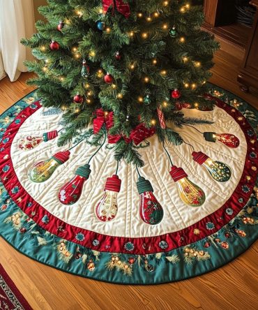 Festive Lights Radiance Quilted Christmas Tree Skirt — Luxurious Holiday Tree Base Décor To Hide Stand & Showcase Gifts