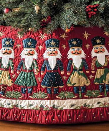 Festive March Quilted Holiday Tree Skirt — Marching Nutcracker Design, Vibrant Quilting & Easy-Care Fabric For Christmas