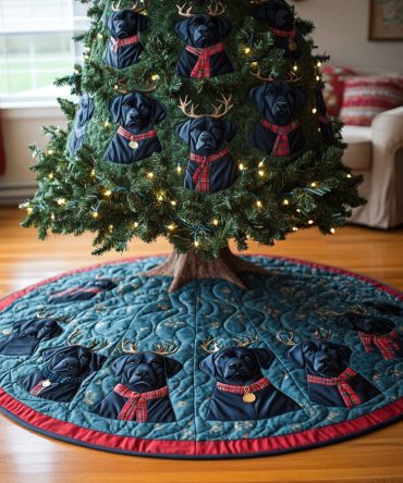 Festive Paws Quilted Christmas Tree Skirt — Charming Paw Print Holiday Base, Plush Quilting, Ideal For Pet Families