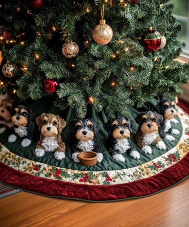 Festive Paws Quilted Christmas Tree Skirt — Pet-Themed Patchwork, Soft Cotton-Blend, Durable Stitching, Machine-Washable Holiday Accent For Homes