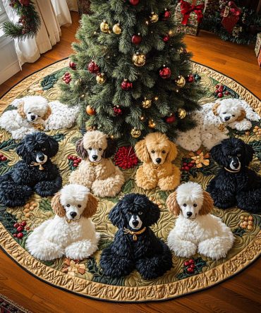 Festive Quilted Poodle Tree Skirt — Holiday Poodle Christmas Décor, Soft Cotton-Blend Skirt, Machine Washable & Gift-Ready