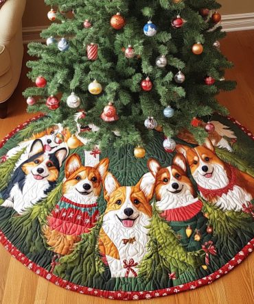 Festive Pup Cheer Quilted Tree Skirt — Playful Puppy Christmas Base, Durable Quilting, Reversible & Perfect For Pet-Loving Homes